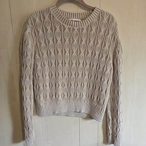 DKNY Women's 100% Cotton Cable Knit Crop Sweater Large